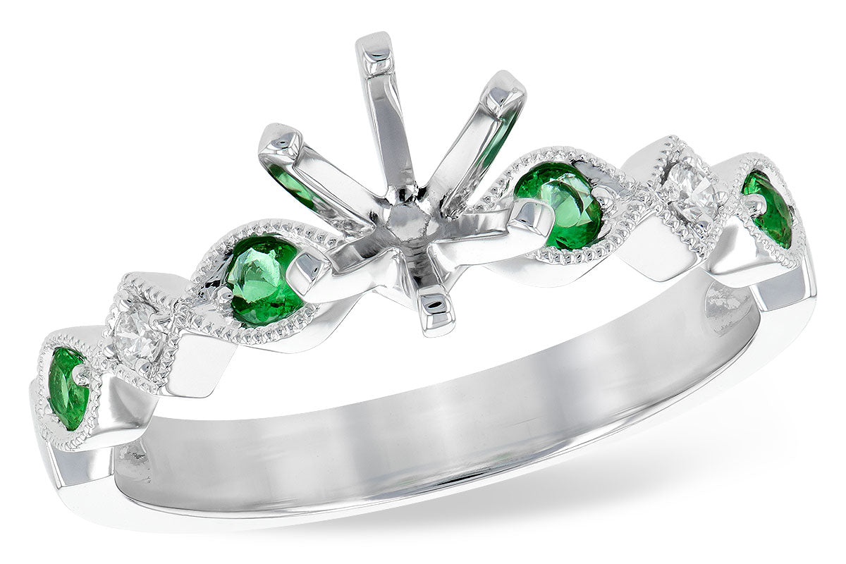 Allison Kaufman Emerald & Diamond Engagement Ring Semi-Mount in 14K White Gold, 0.16 ctw