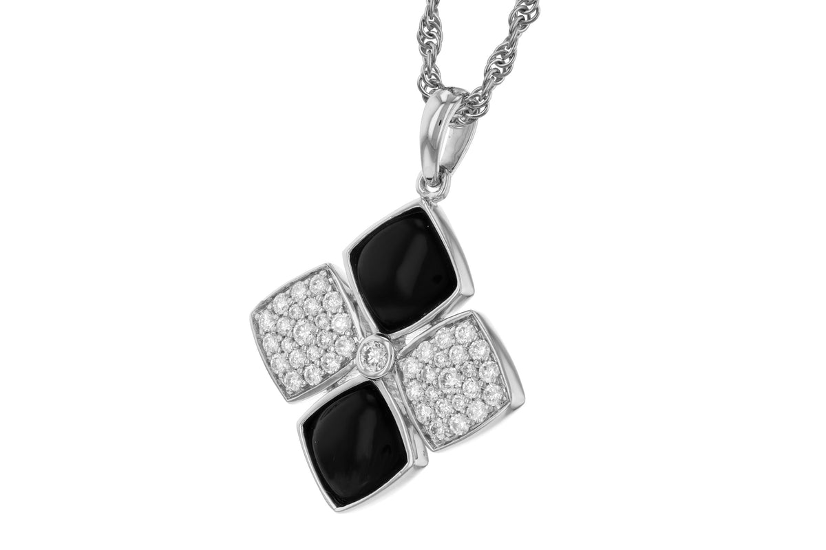 Allison Kaufman Onyx & Diamond Necklace in 14K White Gold, 1.50 ctw, alternate view