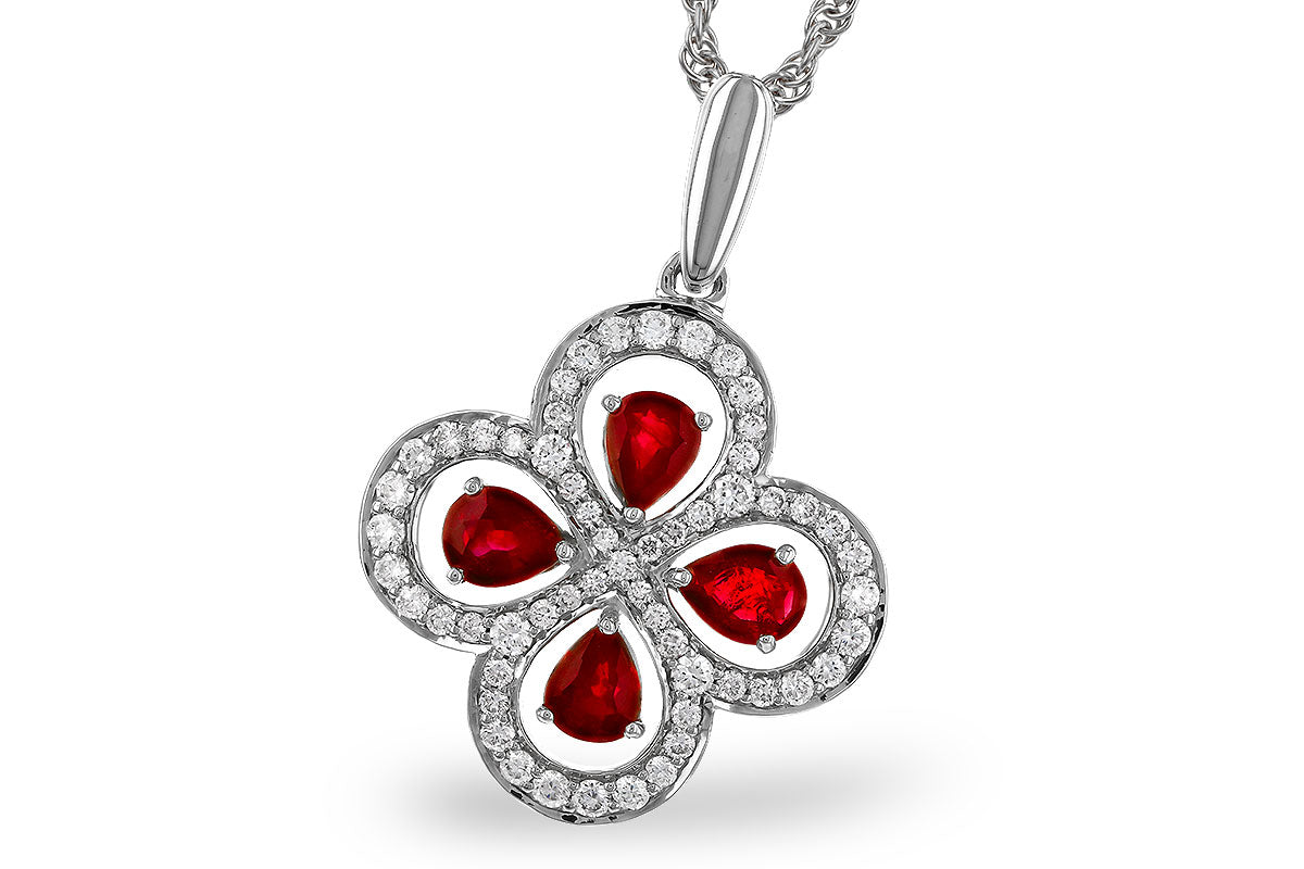 Allison Kaufman Ruby & Diamond Necklace in 14K White Gold, 0.96 ctw