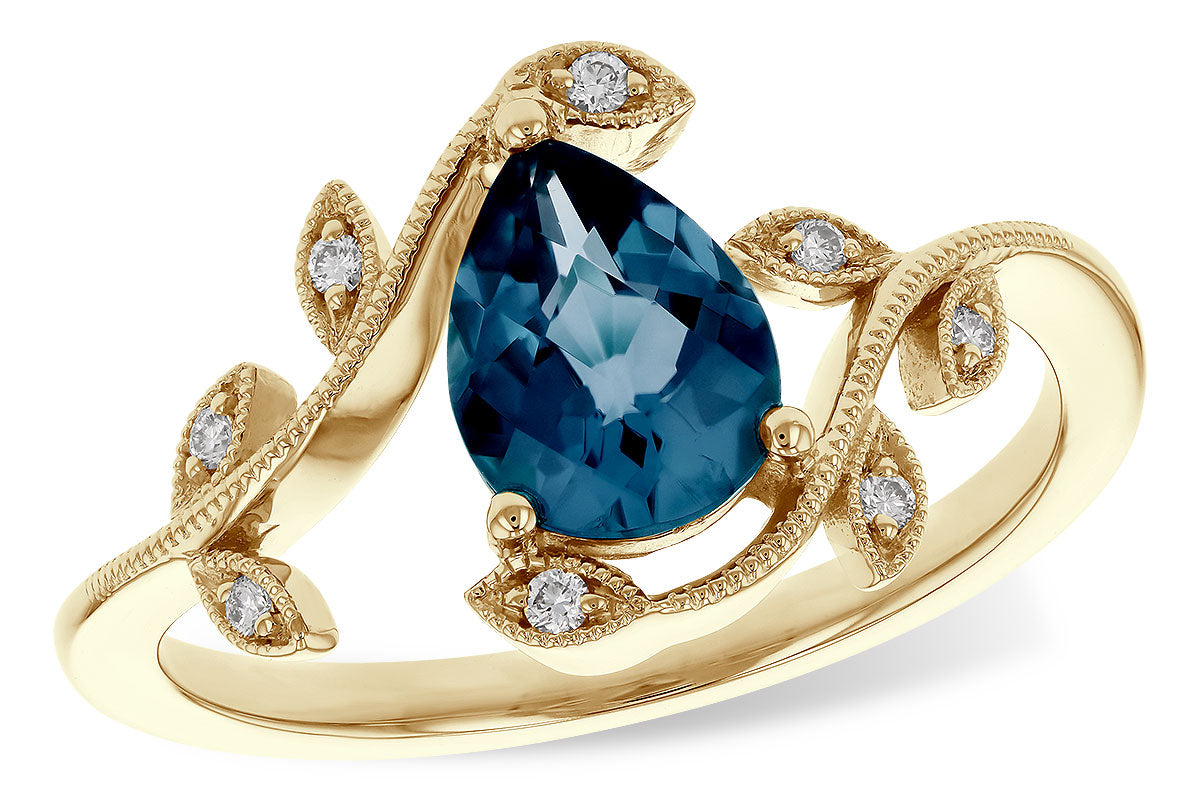 Allison Kaufman London Blue Topaz & Diamond Ring in 14K Yellow Gold, 1.26 ctw