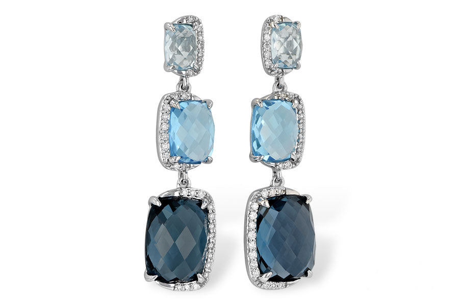 Allison Kaufman Blue Topaz & Diamond Earrings in 14K White Gold, 12.66 ctw