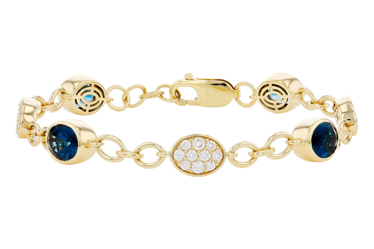 Allison Kaufman London Blue Topaz & Diamond Bracelet in 14K Yellow Gold, 6.00 ctw