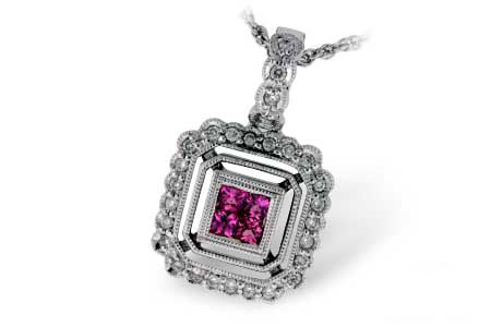 Allison Kaufman Pink Sapphire & Diamond Necklace in 14K White Gold, 0.37 ctw