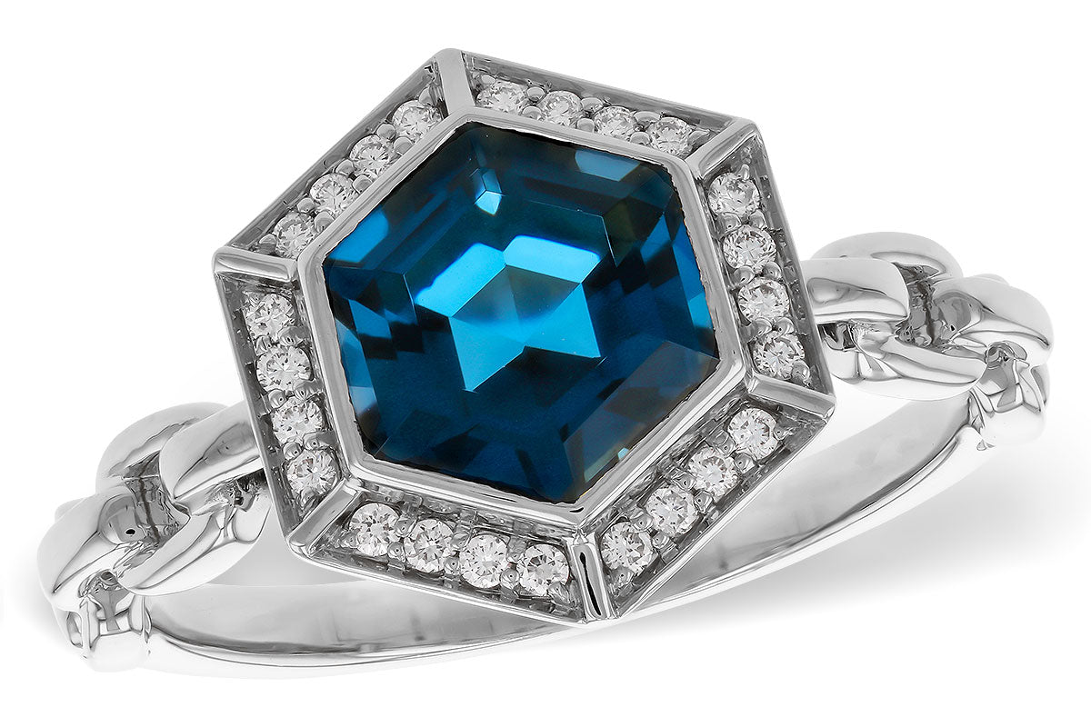 Allison Kaufman London Blue Topaz & Diamond Ring in 14K White Gold, 2.14 ctw