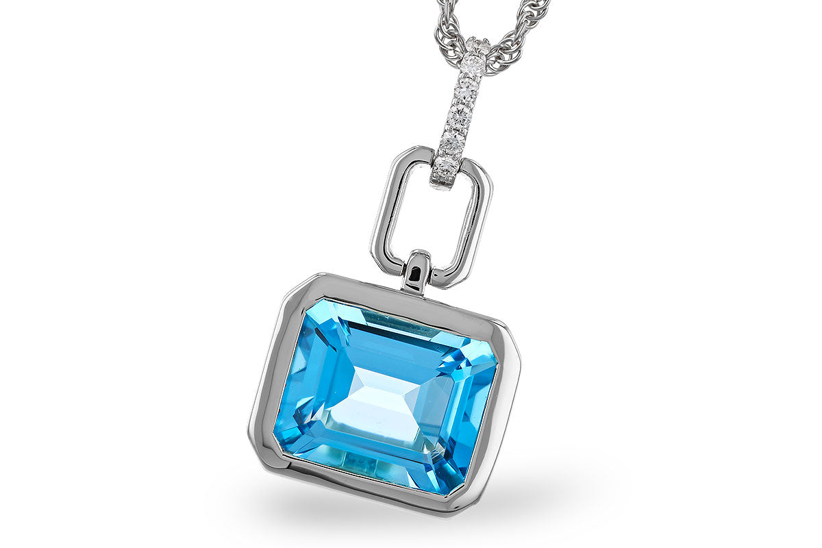 Allison Kaufman Blue Topaz & Diamond Necklace in 14K White Gold, 3.30 ctw