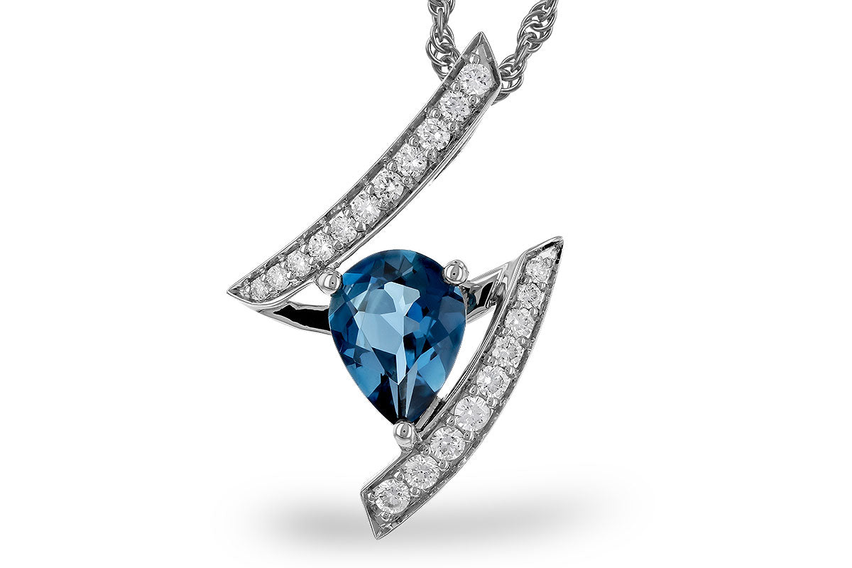 Allison Kaufman London Blue Topaz & Diamond Necklace in 14K White Gold, 1.23 ctw