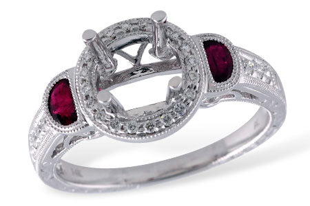 Allison Kaufman Ruby & Diamond Engagement Ring Semi-Mount in 14K White Gold, 0.45 ctw