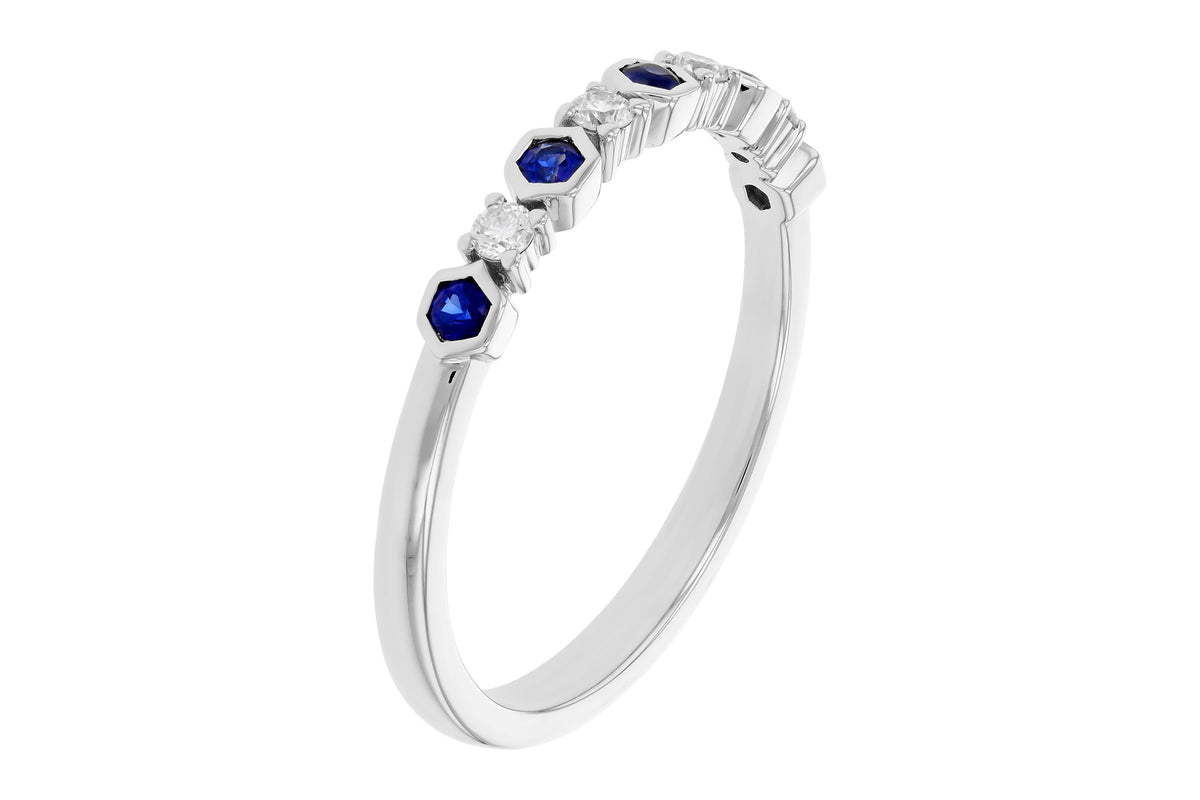 Allison Kaufman Sapphire & Diamond Wedding Band in 14K White Gold, 0.24 ctw, alternate view