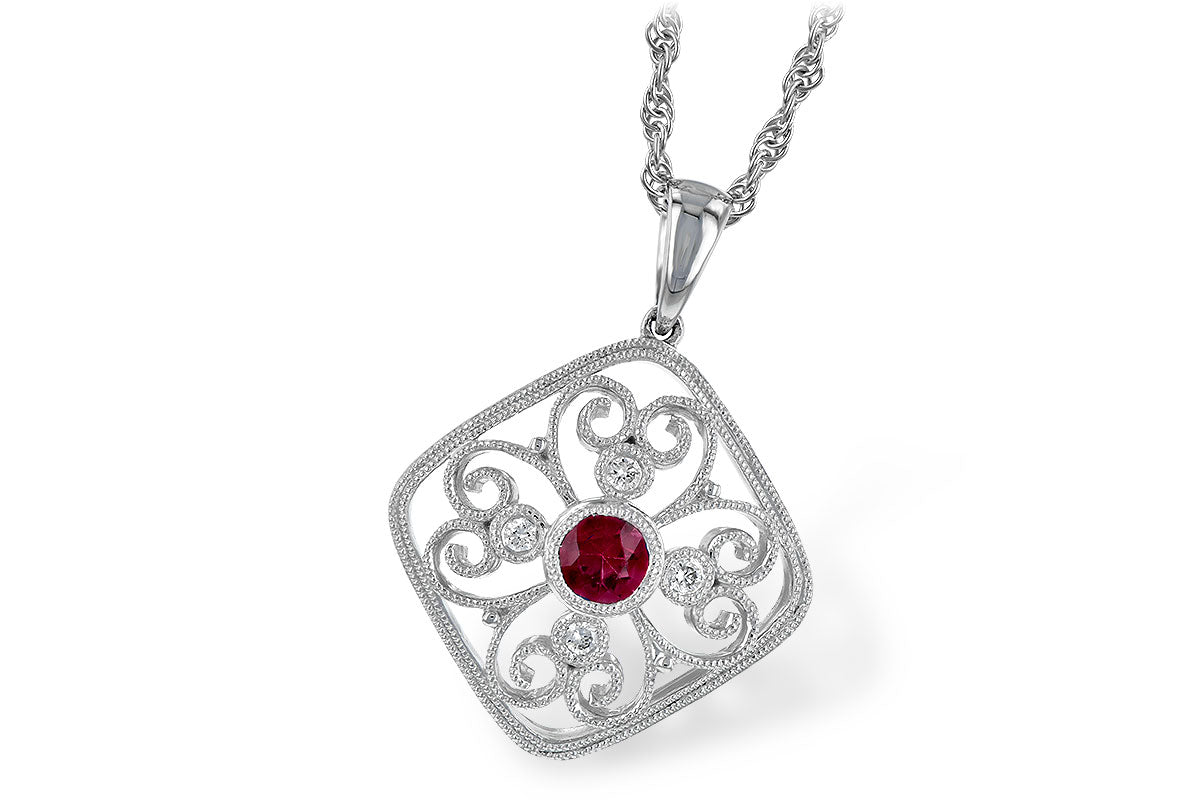 Allison Kaufman Ruby & Diamond Necklace in 14K White Gold, 0.34 ctw