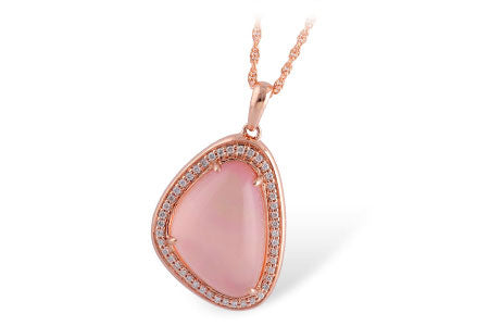 Allison Kaufman Rose Quartz & Diamond Necklace in 14K Rose Gold, 11.50 ctw