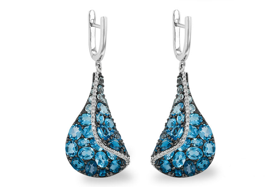 Allison Kaufman Blue Topaz & Diamond Earrings in 14K White Gold, 7.05 ctw