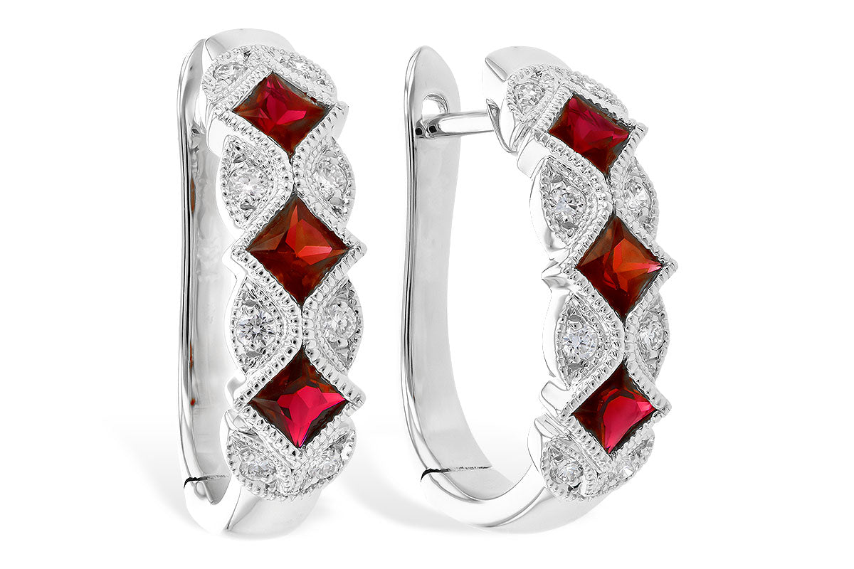 Allison Kaufman Ruby & Diamond Earrings in 14K White Gold, 0.87 ctw