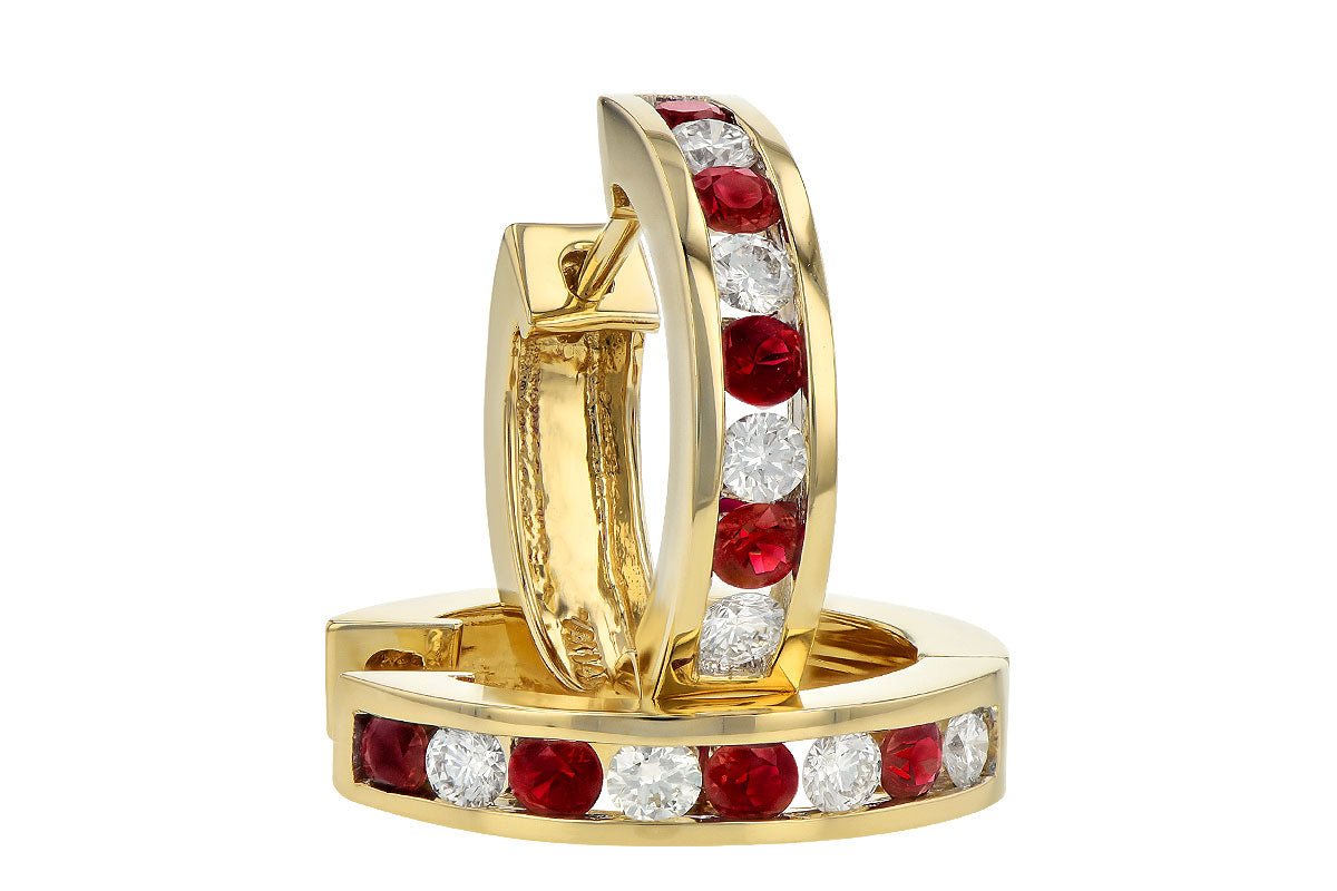 Allison Kaufman Ruby & Diamond Earrings in 14K Yellow Gold, 1.02 ctw, alternate view