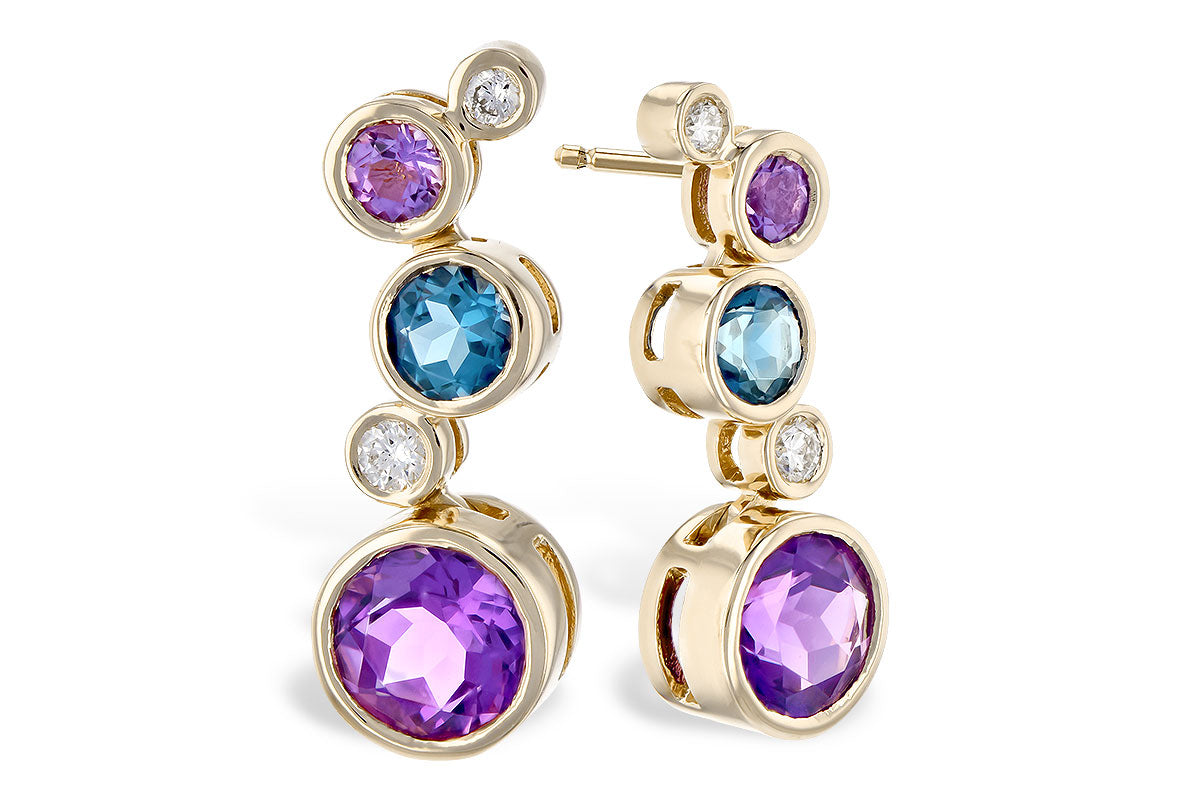 Allison Kaufman Amethyst, Blue Topaz & Diamond Earrings in 14K Yellow Gold, 2.30 ctw