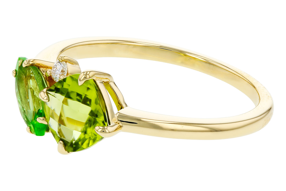Allison Kaufman Peridot, Tsavorite & Diamond Ring in 14K Yellow Gold, 1.32 ctw, alternate view