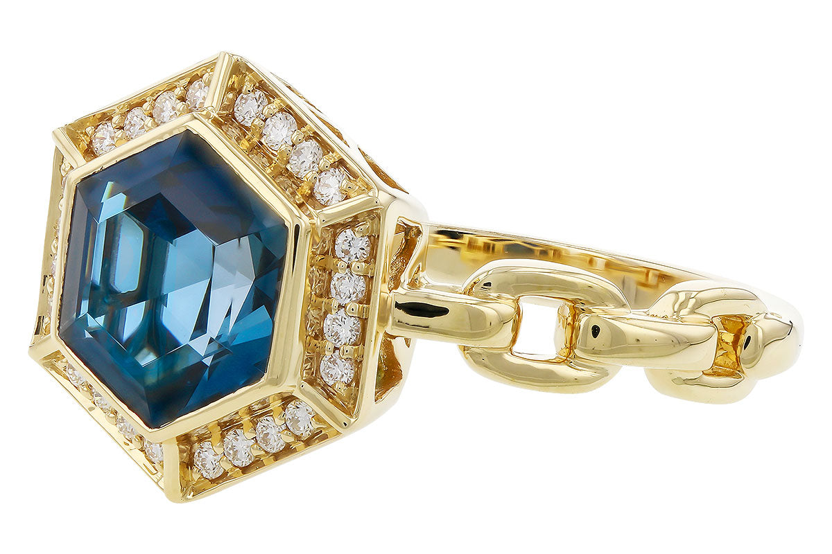 Allison Kaufman London Blue Topaz & Diamond Ring in 14K Yellow Gold, 2.14 ctw, alternate view