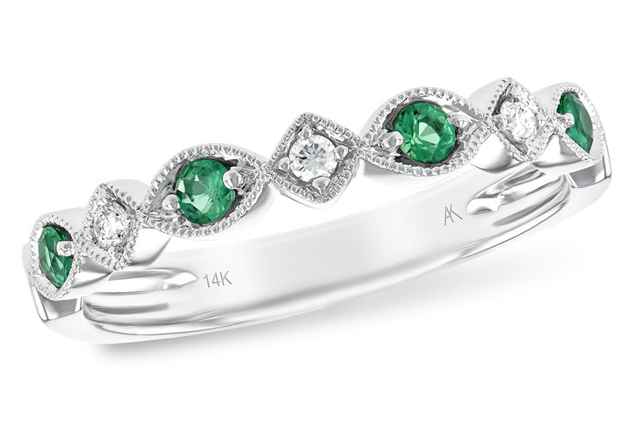 Allison Kaufman Emerald & Diamond Wedding Band in 14K White Gold, 0.21 ctw