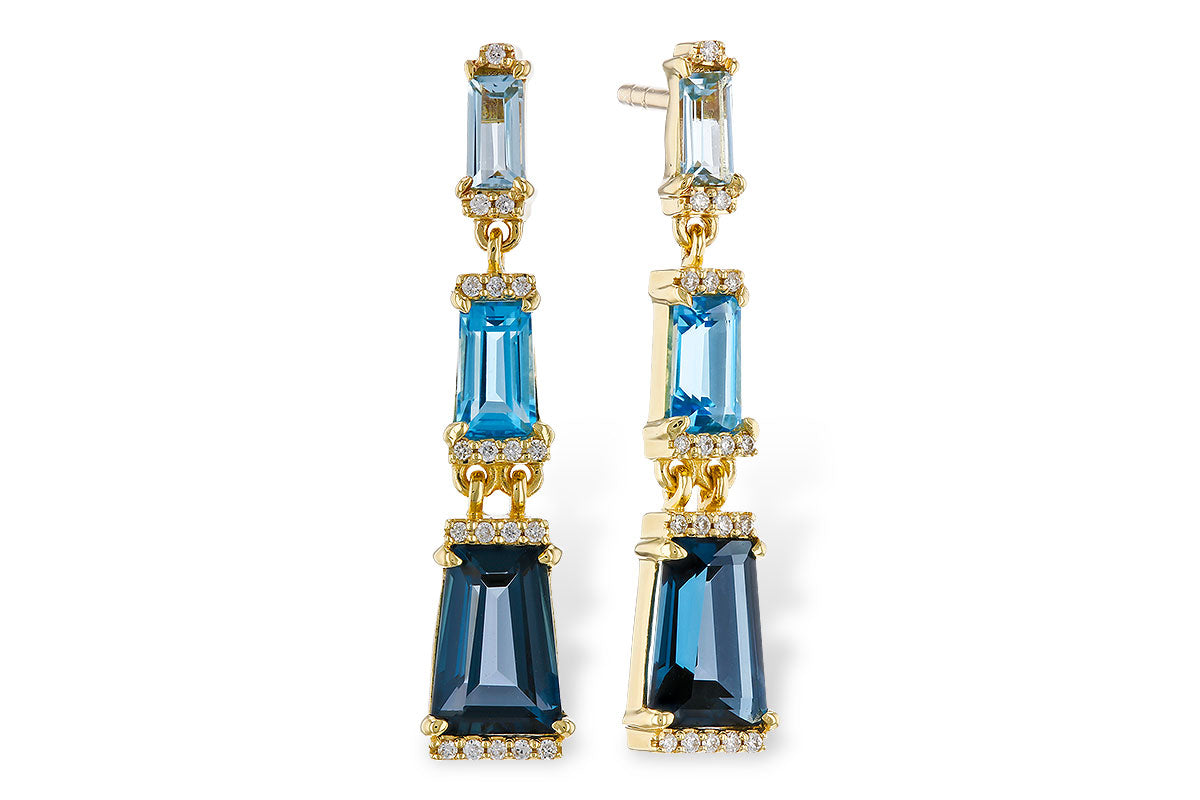 Allison Kaufman Blue Topaz & Diamond Earrings in 14K Yellow Gold, 2.62 ctw