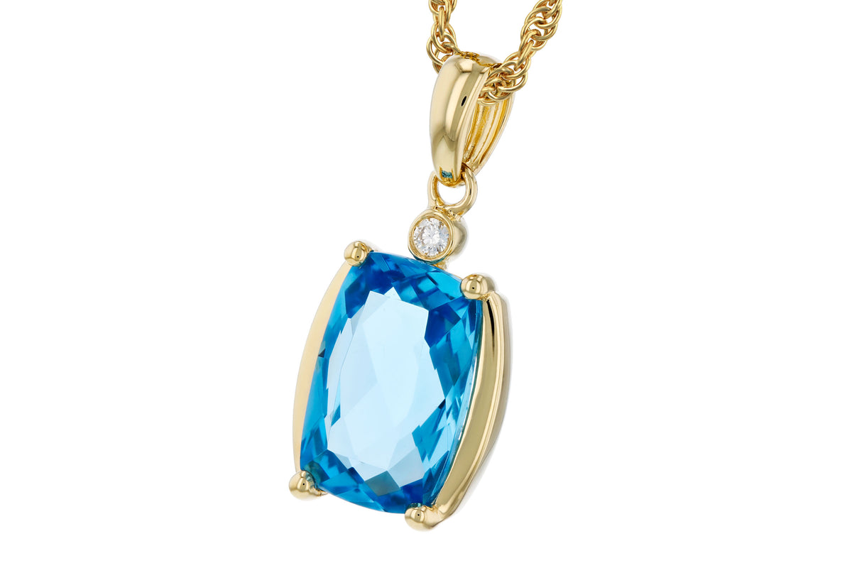 Allison Kaufman Blue Topaz & Diamond Necklace in 14K Yellow Gold, 2.90 ctw, alternate view