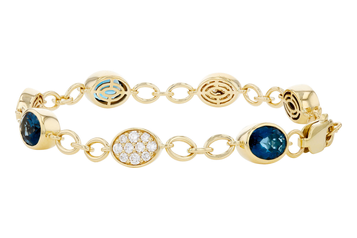 Allison Kaufman London Blue Topaz & Diamond Bracelet in 14K Yellow Gold, 6.00 ctw, alternate view