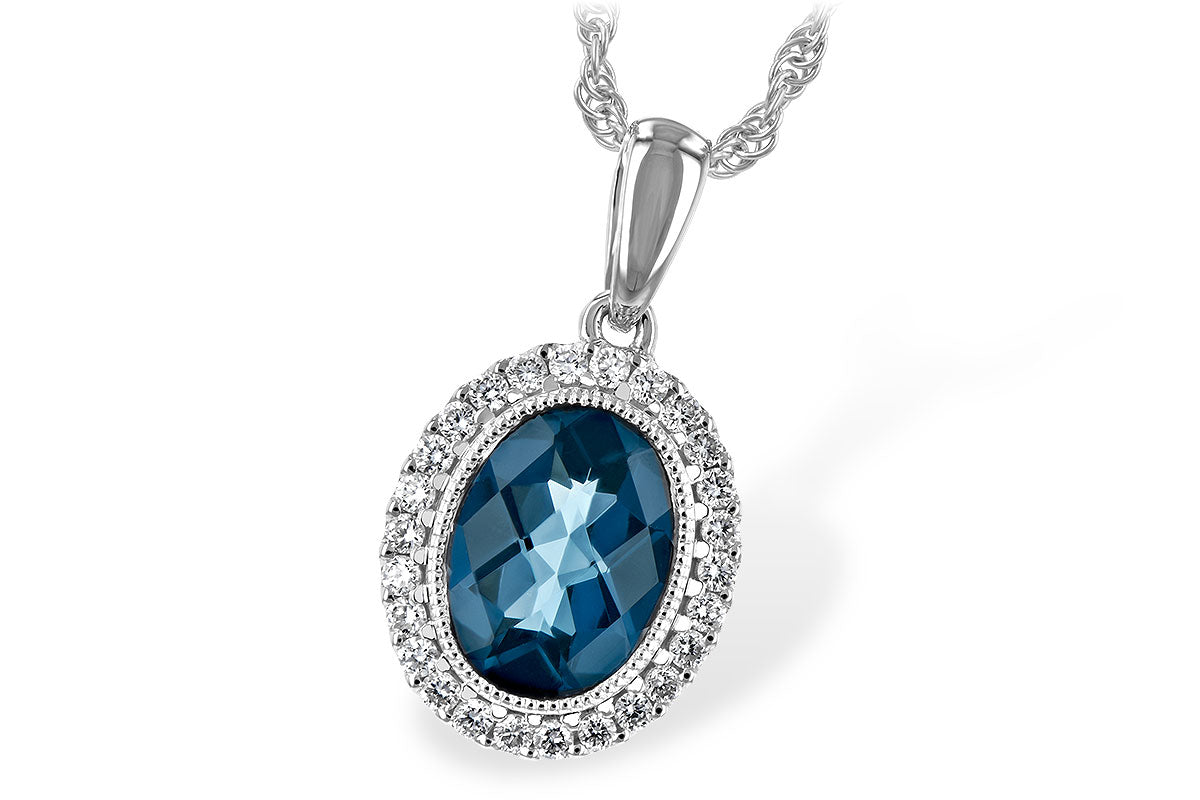 Allison Kaufman London Blue Topaz & Diamond Necklace in 14K White Gold, 1.41 ctw