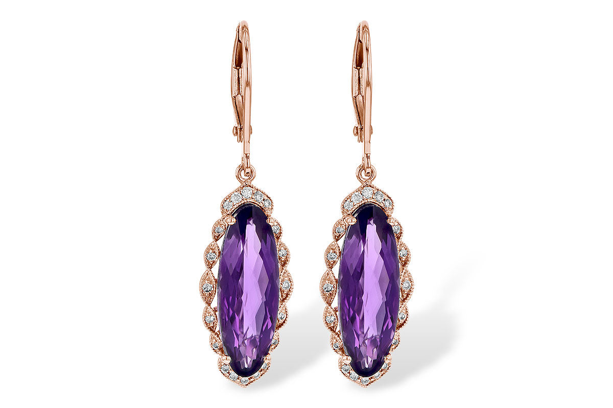 Allison Kaufman Amethyst & Diamond Earrings in 14K Rose Gold, 4.90 ctw