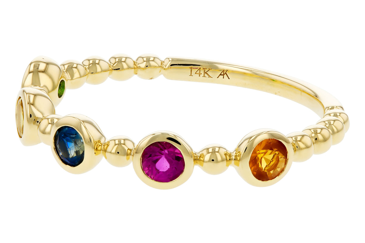 Allison Kaufman Multi-Gemstone Wedding Band in 14K Yellow Gold, 0.52 ctw, alternate view