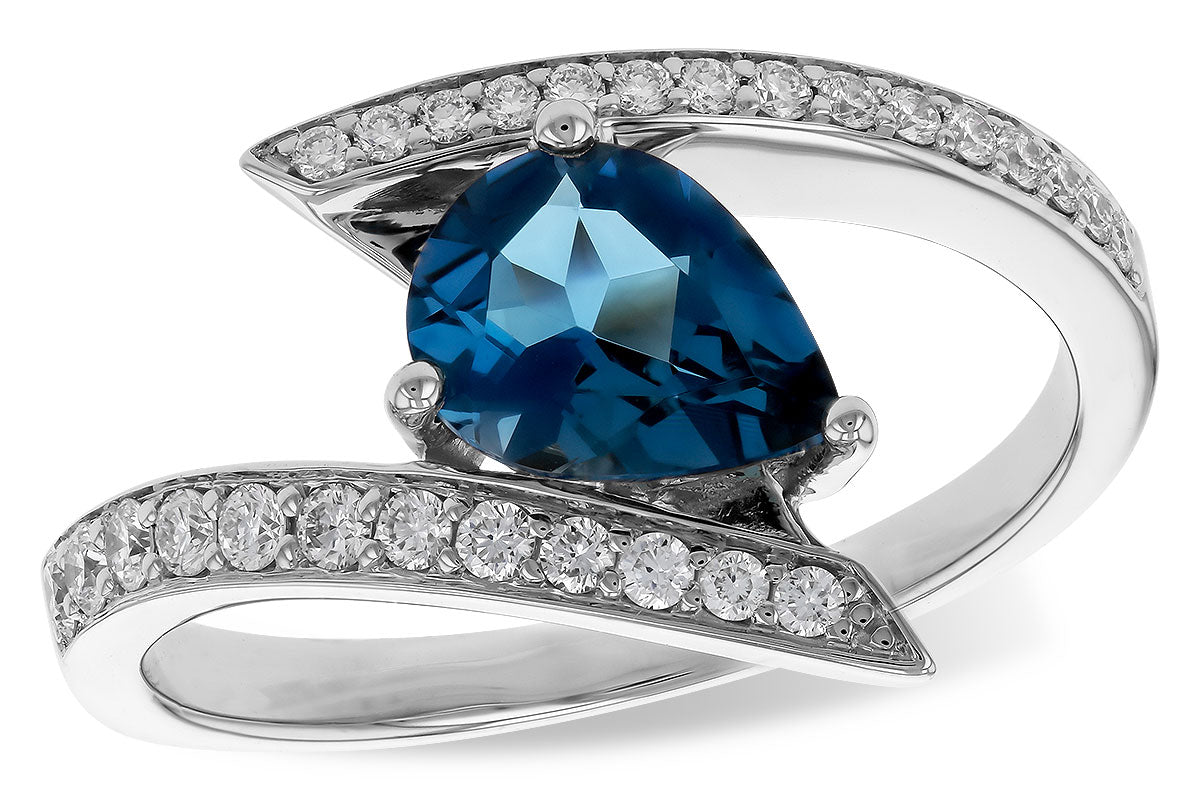 Allison Kaufman London Blue Topaz & Diamond Ring in 14K White Gold, 1.28 ctw