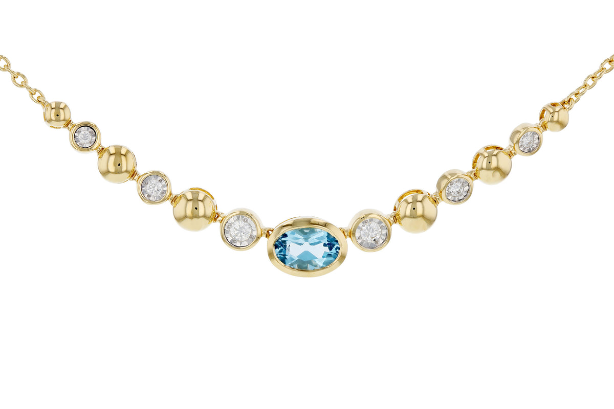 Allison Kaufman Blue Topaz & Diamond Necklace in 14K Yellow Gold, 0.95 ctw (N8797)