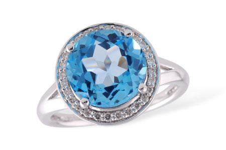Allison Kaufman Blue Topaz & Diamond Ring in 14K White Gold, 4.32 ctw