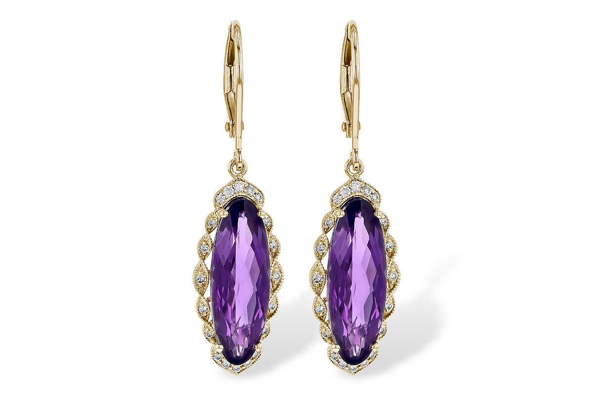 Allison Kaufman Amethyst & Diamond Earrings in 14K Yellow Gold, 4.90 ctw