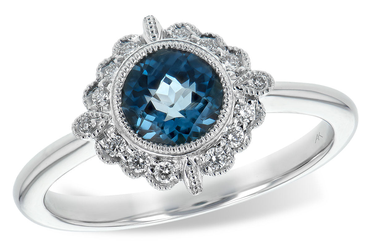 Allison Kaufman Blue Topaz & Diamond Ring in 14K White Gold, 1.05 ctw