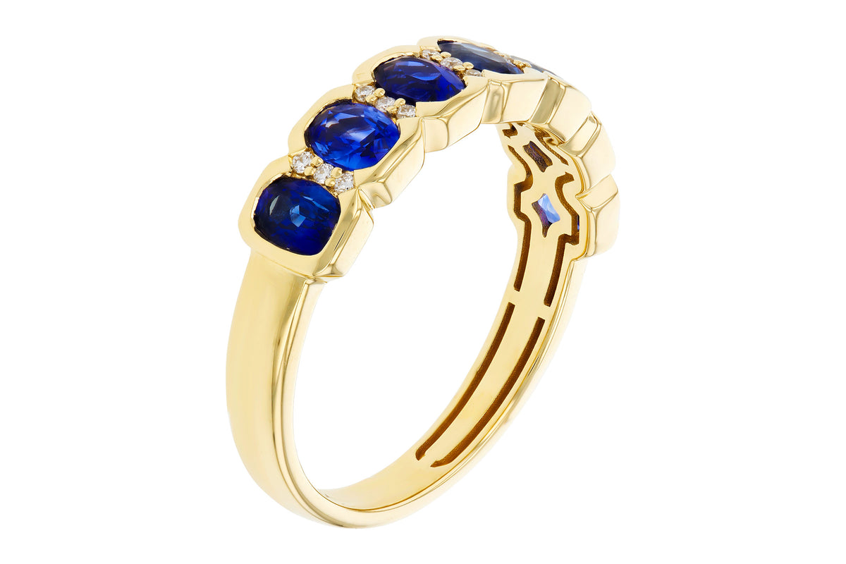 Allison Kaufman Sapphire & Diamond Wedding Band in 14K Yellow Gold, 1.55 ctw, alternate view