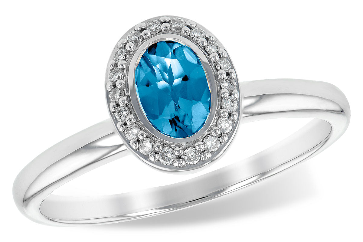 Allison Kaufman Blue Topaz & Diamond Ring in 14K White Gold, 0.50 ctw