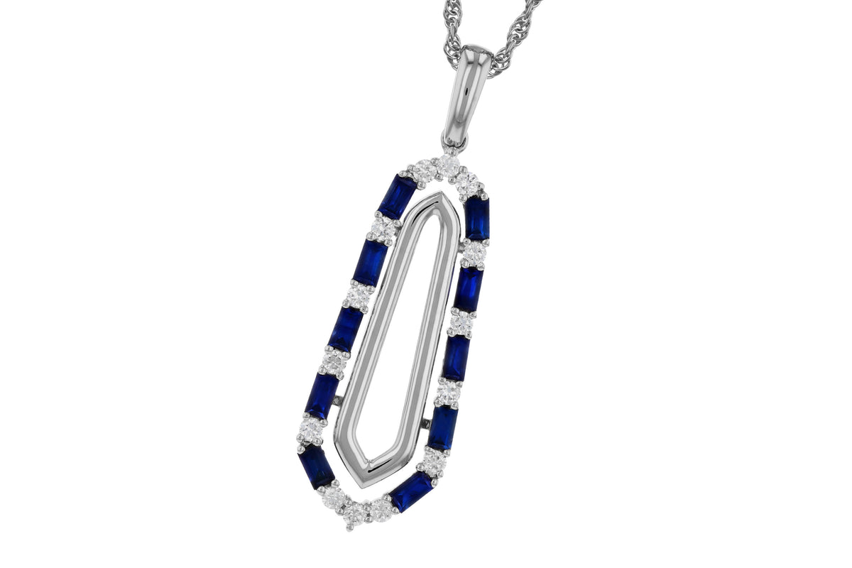 Allison Kaufman Sapphire & Diamond Necklace in 14K White Gold, 0.94 ctw
