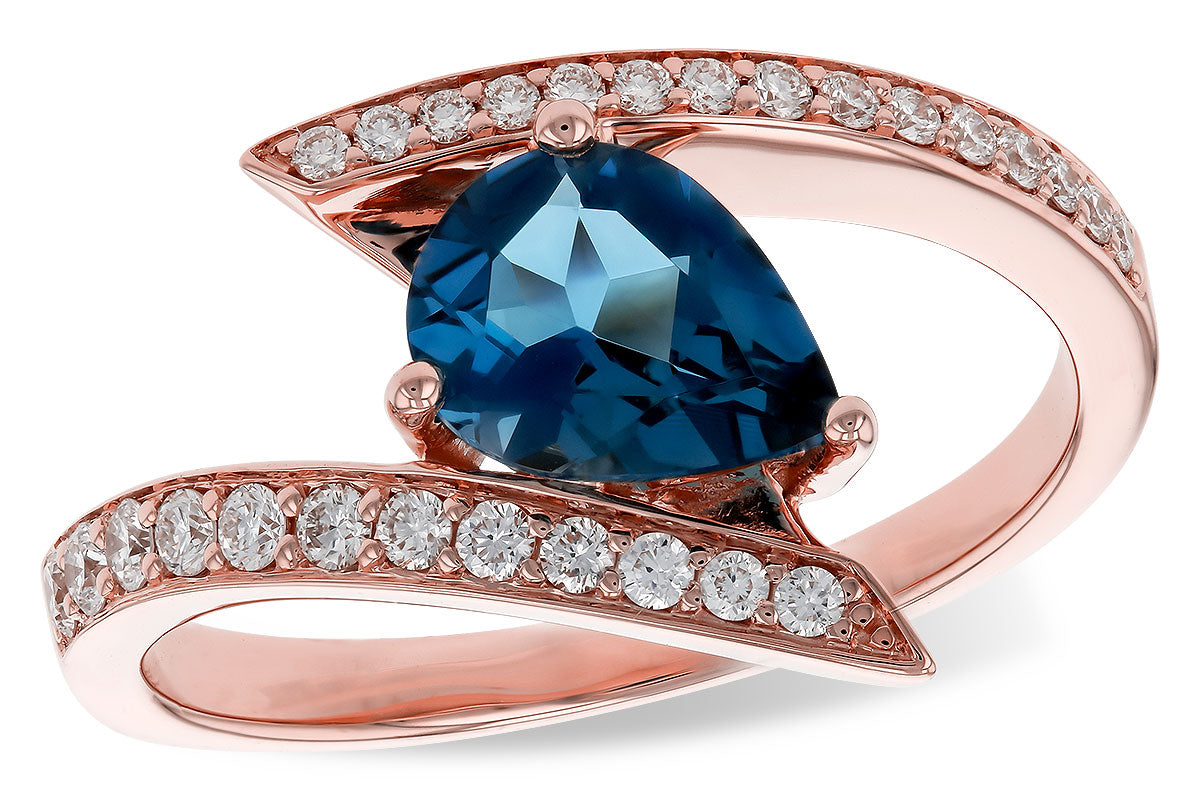Allison Kaufman London Blue Topaz & Diamond Ring in 14K Rose Gold, 1.28 ctw
