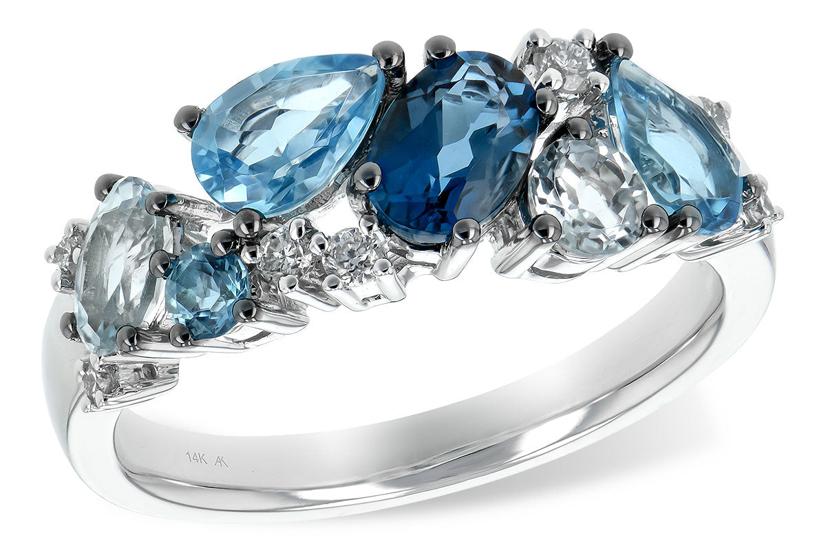 Allison Kaufman Blue Topaz & Diamond Ring in 14K White Gold, 2.16 ctw