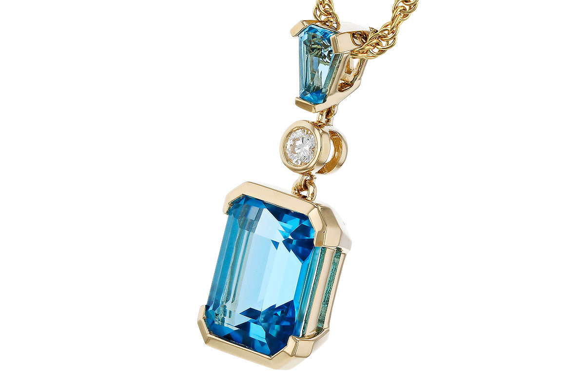 Allison Kaufman Blue Topaz & Diamond Necklace in 14K Yellow Gold, 3.10 ctw, alternate view
