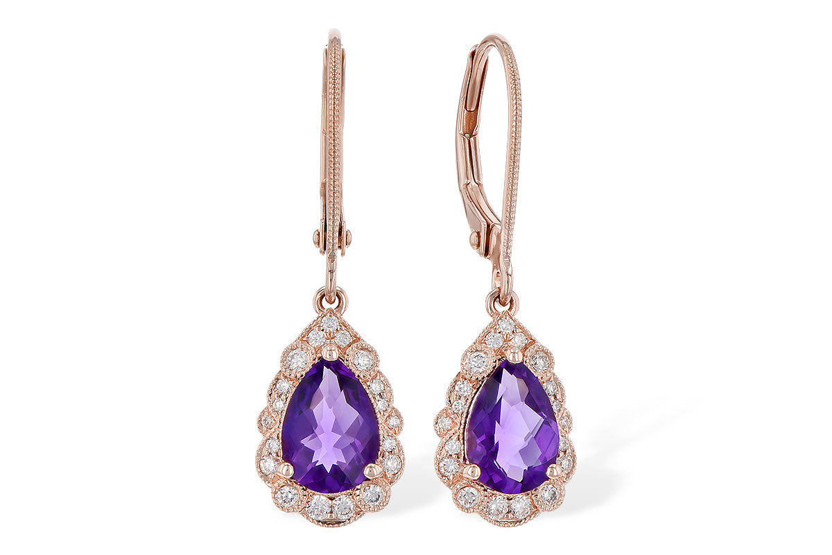 Allison Kaufman Amethyst & Diamond Earrings in 14K Rose Gold, 1.30 ctw