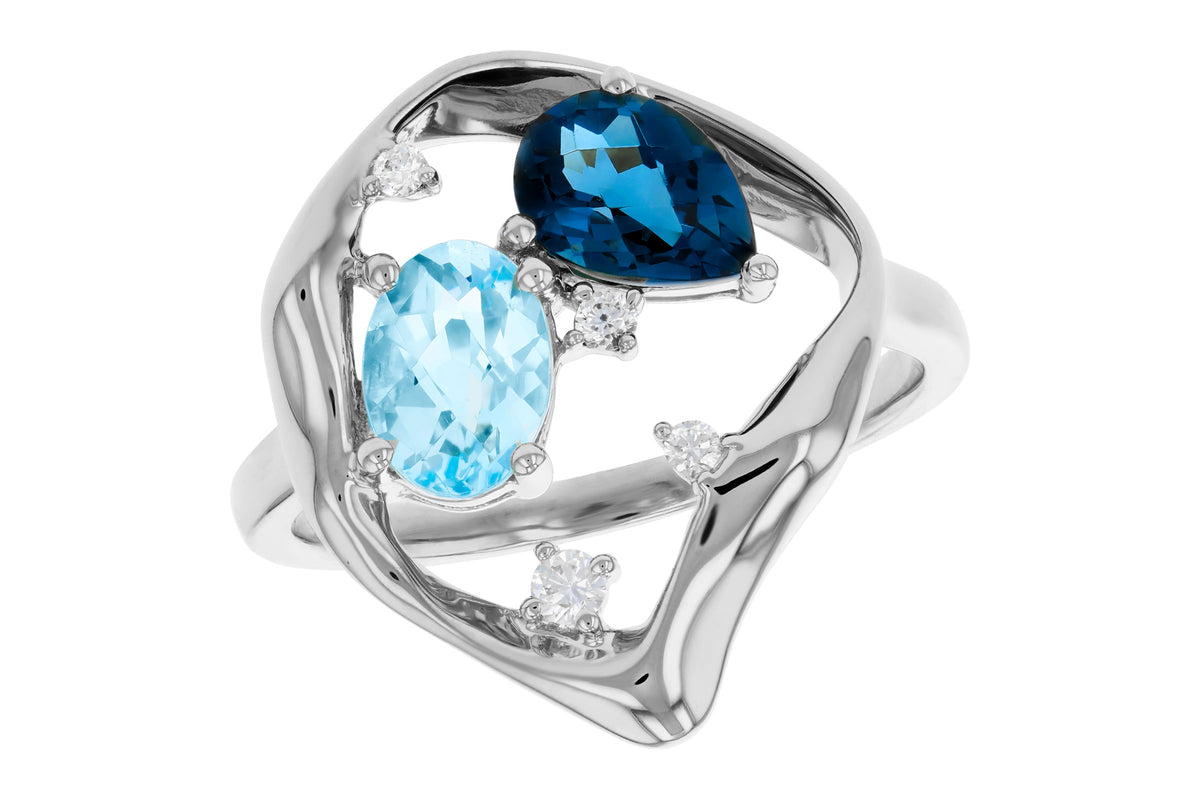 Allison Kaufman Blue Topaz & Diamond Ring in 14K White Gold, 1.67 ctw