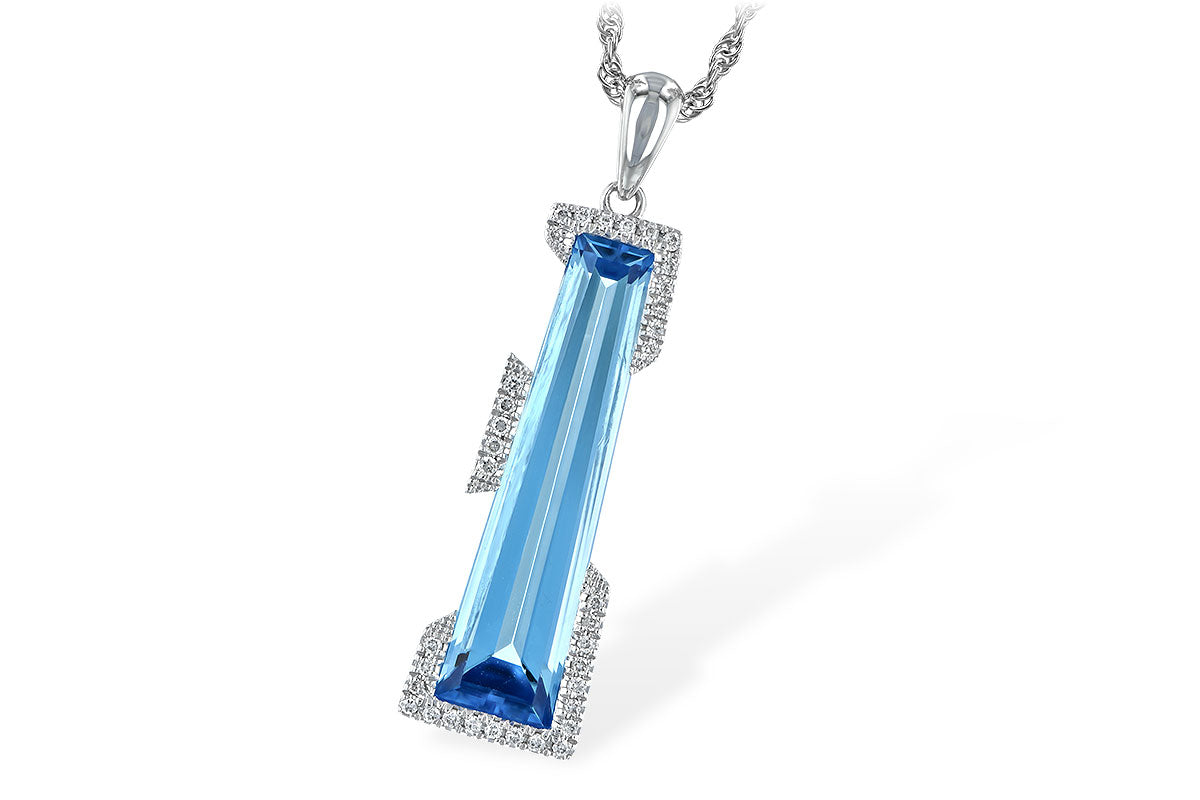Allison Kaufman Blue Topaz & Diamond Necklace in 14K White Gold, 5.28 ctw