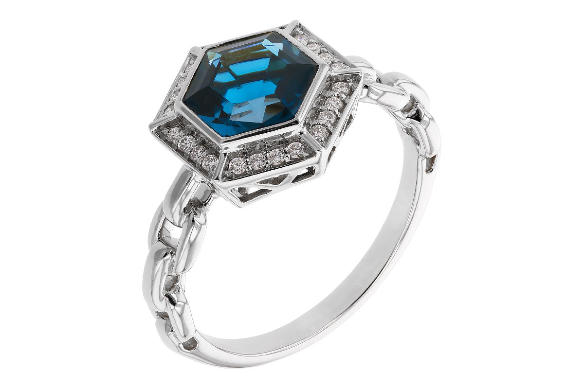 Allison Kaufman London Blue Topaz & Diamond Ring in 14K White Gold, 2.14 ctw, alternate view