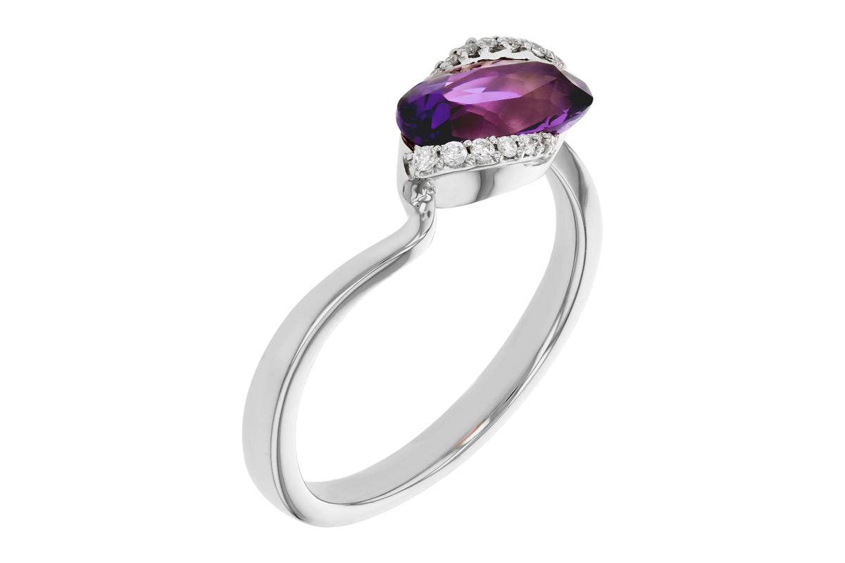 Allison Kaufman Amethyst & Diamond Ring in 14K White Gold, 1.13 ctw, alternate view