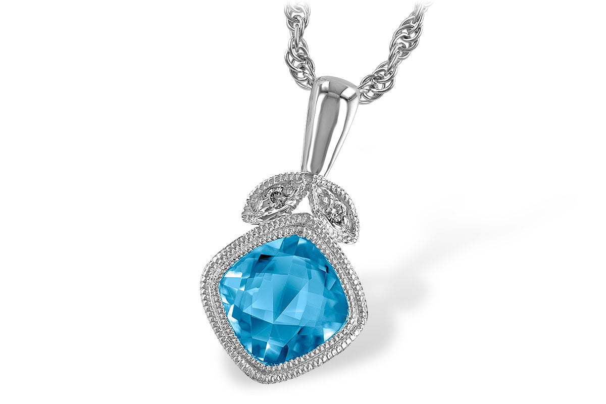 Allison Kaufman Blue Topaz & Diamond Necklace in 14K White Gold, 1.06 ctw