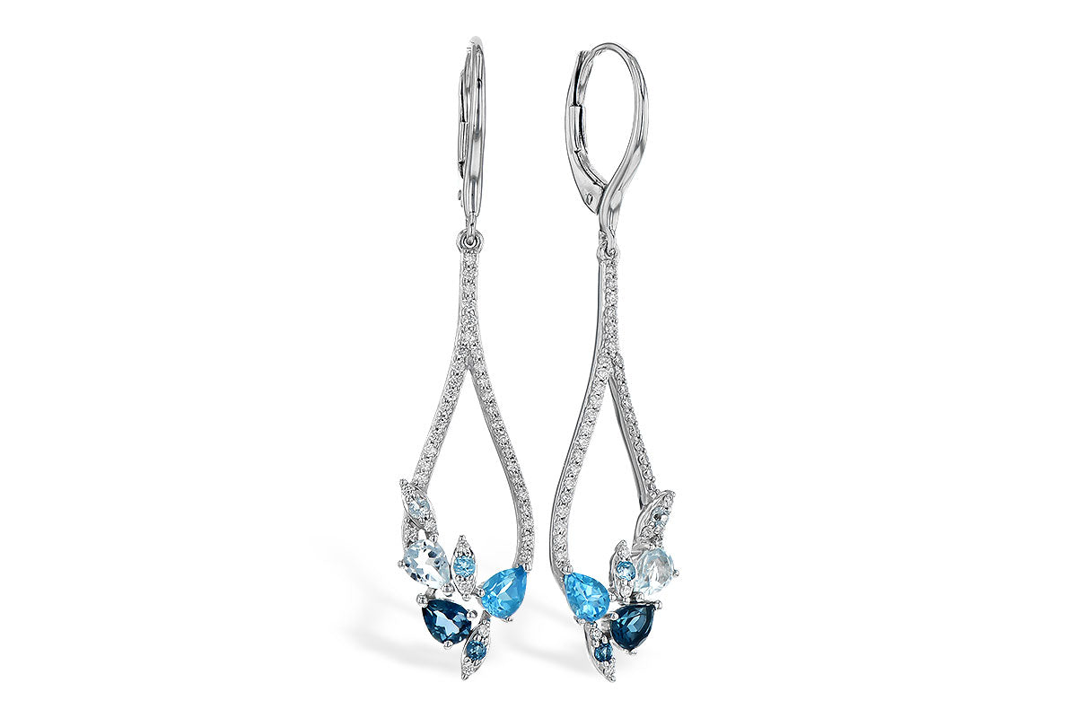 Allison Kaufman Blue Topaz & Diamond Earrings in 14K White Gold, 1.35 ctw