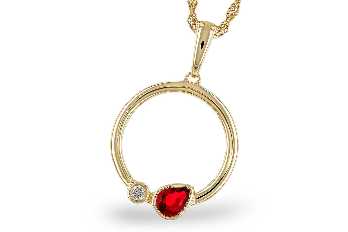 Allison Kaufman Ruby & Diamond Necklace in 14K Yellow Gold, 0.26 ctw (N8582)