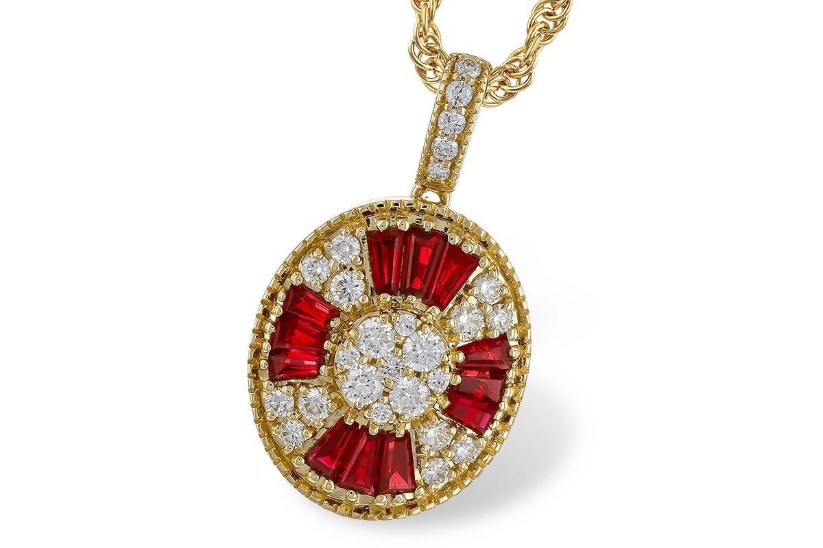 Allison Kaufman Ruby & Diamond Necklace in 14K Yellow Gold, 0.78 ctw