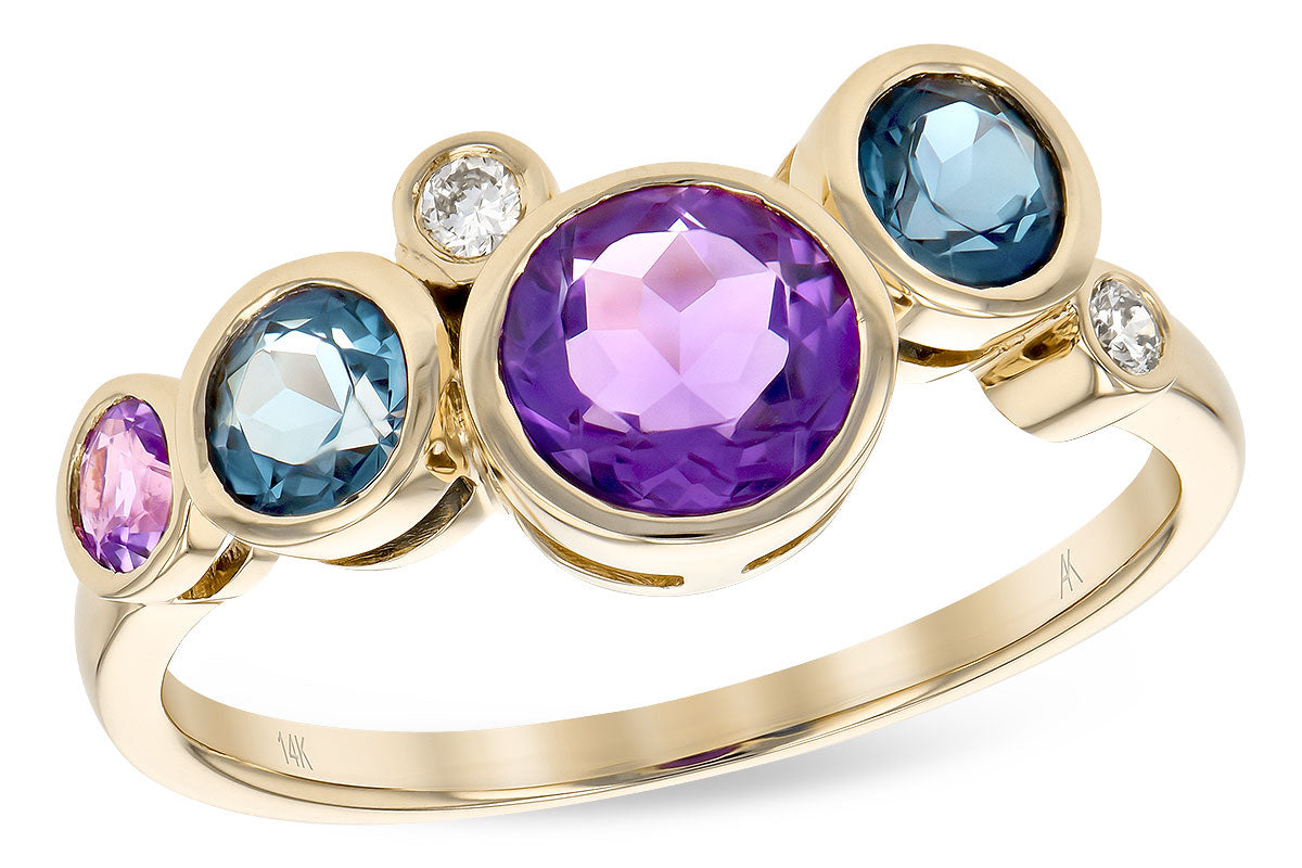 Allison Kaufman Amethyst, Blue Topaz & Diamond Ring in 14K Yellow Gold, 1.38 ctw