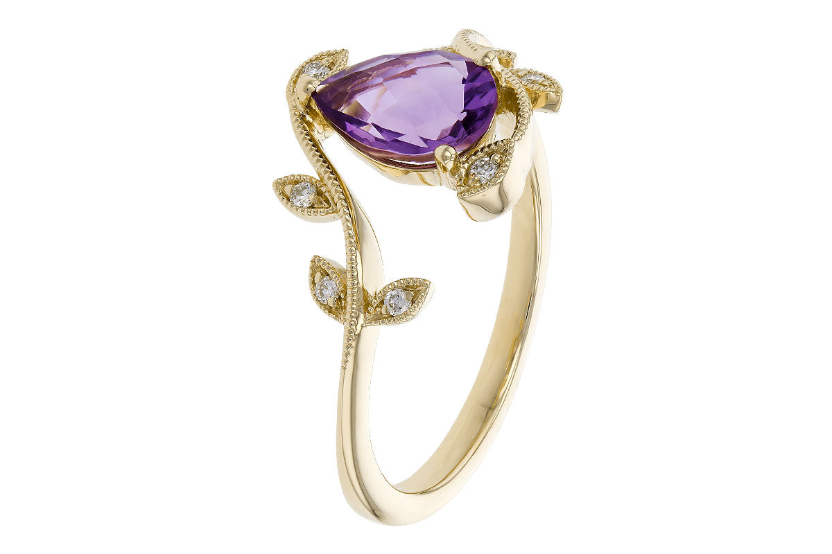 Allison Kaufman Amethyst & Diamond Ring in 14K Yellow Gold, 0.94 ctw, alternate view