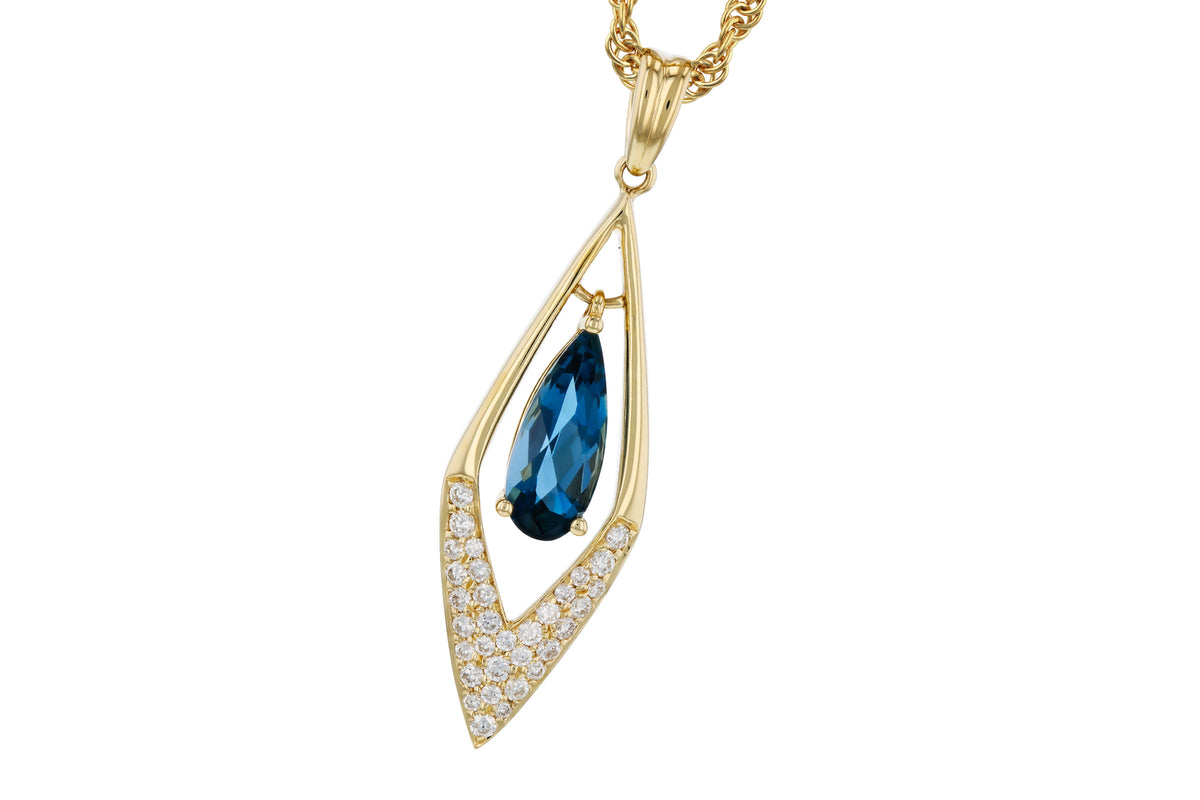 Allison Kaufman London Blue Topaz & Diamond Necklace in 14K Yellow Gold, 1.02 ctw